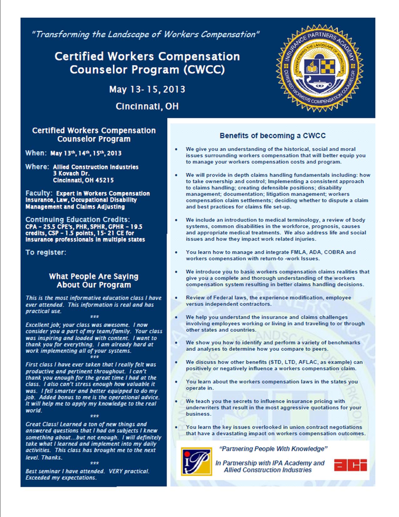 Certified Workers Compensation Counselor Program 2013